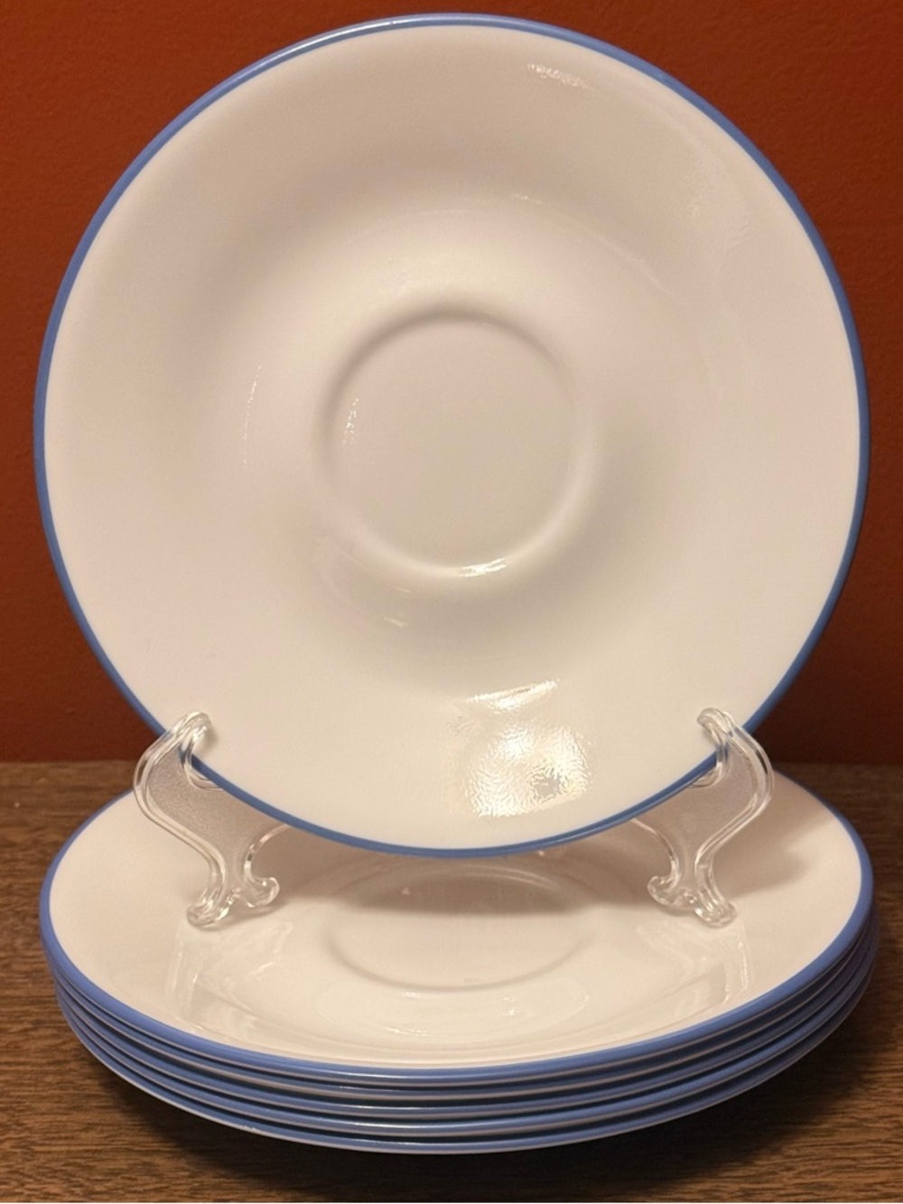 Vintage Corelle by Corning “Oceanview” Set of 6 Blue and White Saucers EXCELLENT